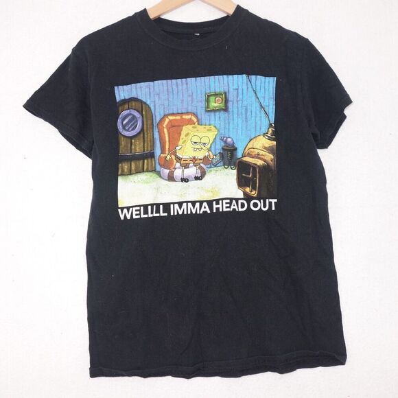 Spongebob Squarepants Well Imma Head Out Meme Black Shirt Men's Small - Picture 1 of 4